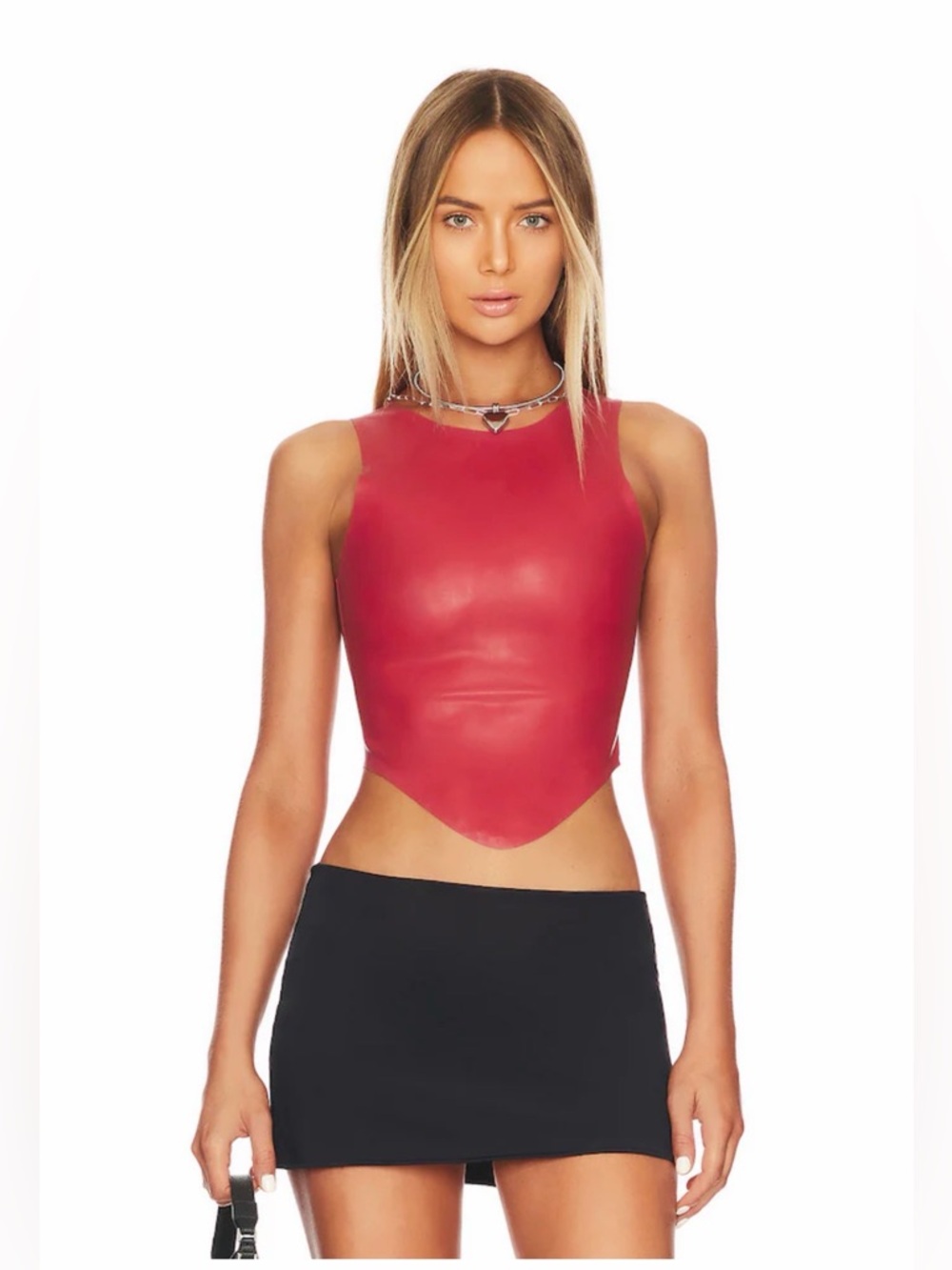 Miaou Red Sleeveless Pointed Hem Crop Top